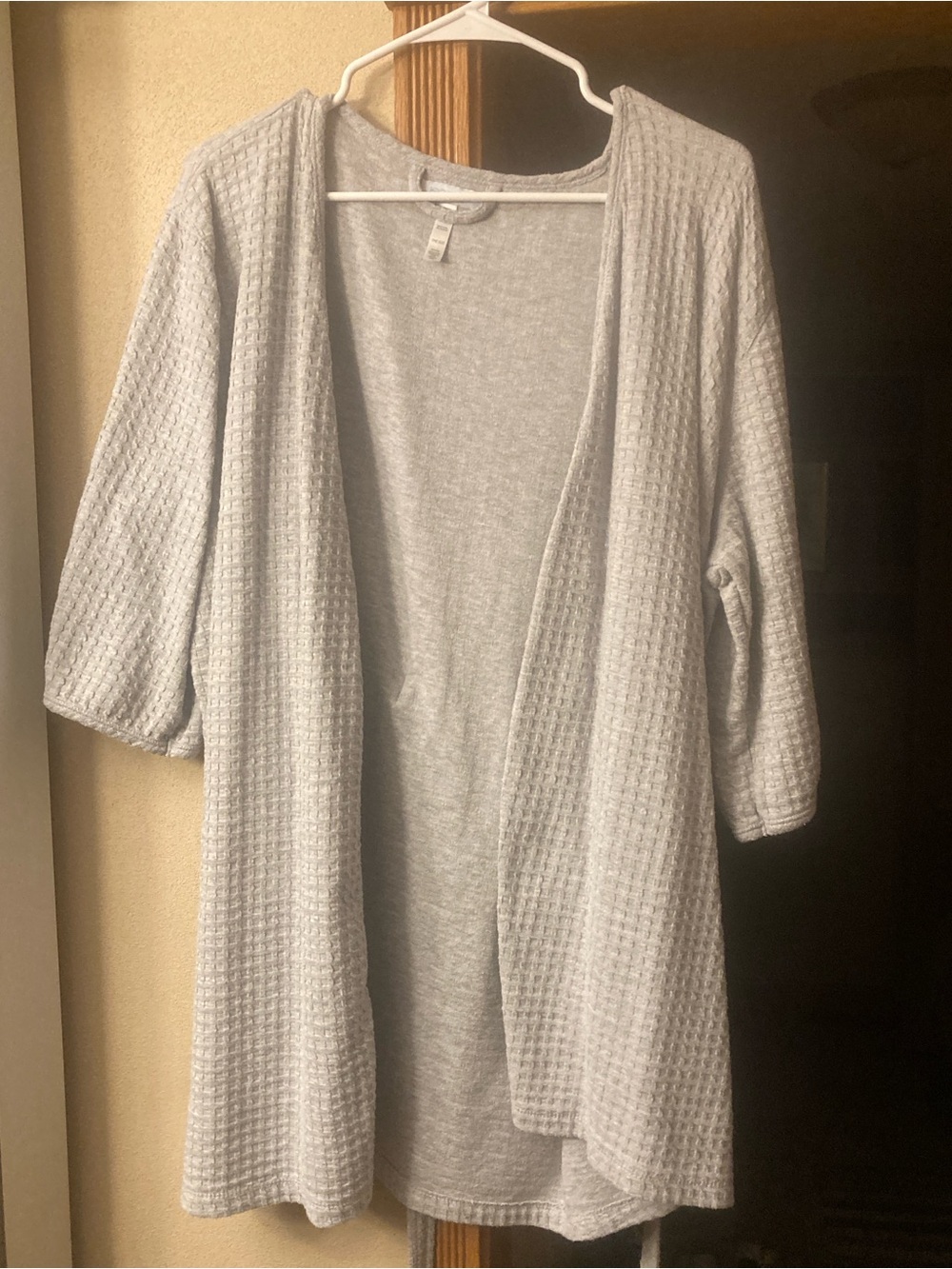 Jockey Light Gray Open-Front Waffle Knit Cardigan